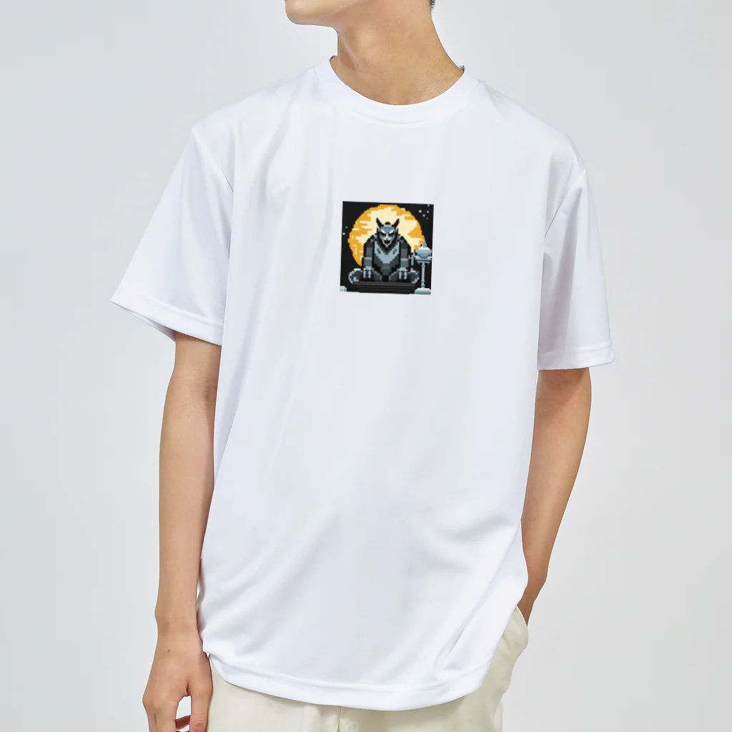 umakoiの満月を背景に祀られる狼男の像のドット絵 ドライTシャツ