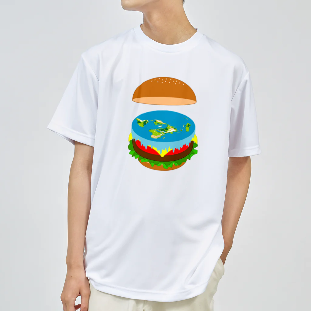 コチ(ボストンテリア)の地球平面バーガー説[v2.8k] ドライTシャツ