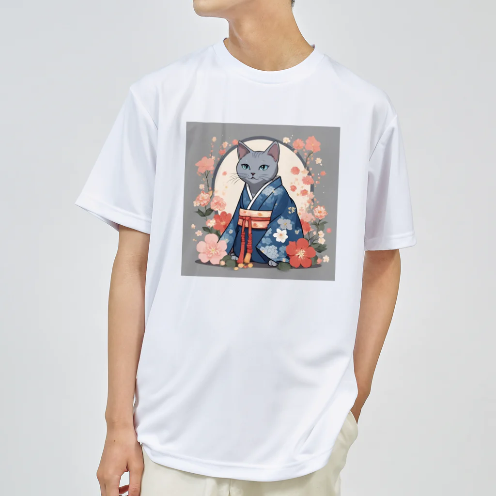 coco_peroのお正月の着物を着たロシアンブルーの猫ちゃんグッズ Dry T-Shirt