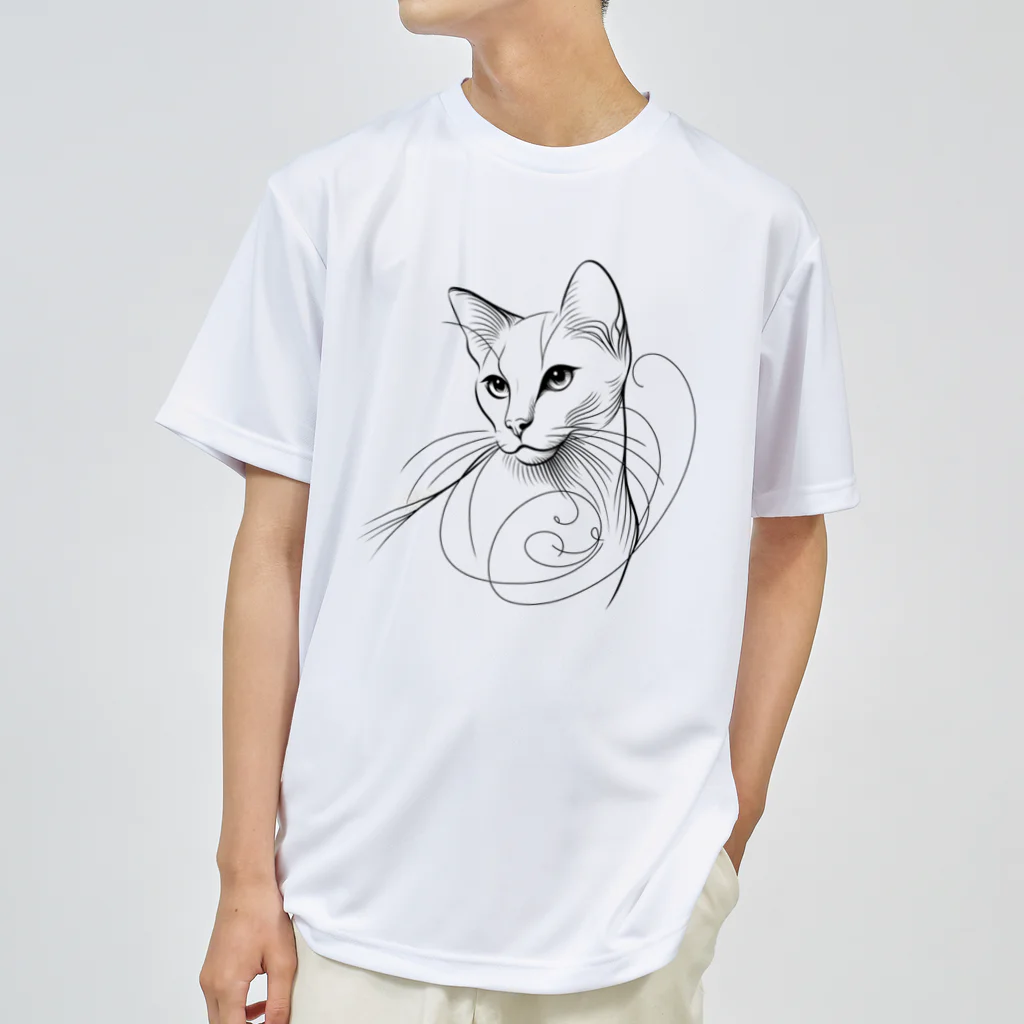 cat houseのline drawing white cat ドライTシャツ