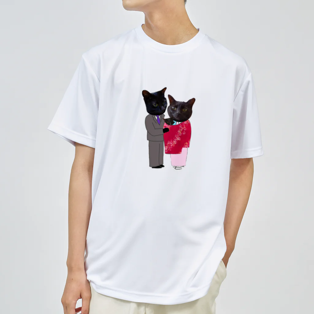 Parallel_merchの黒猫の親子 Dry T-Shirt