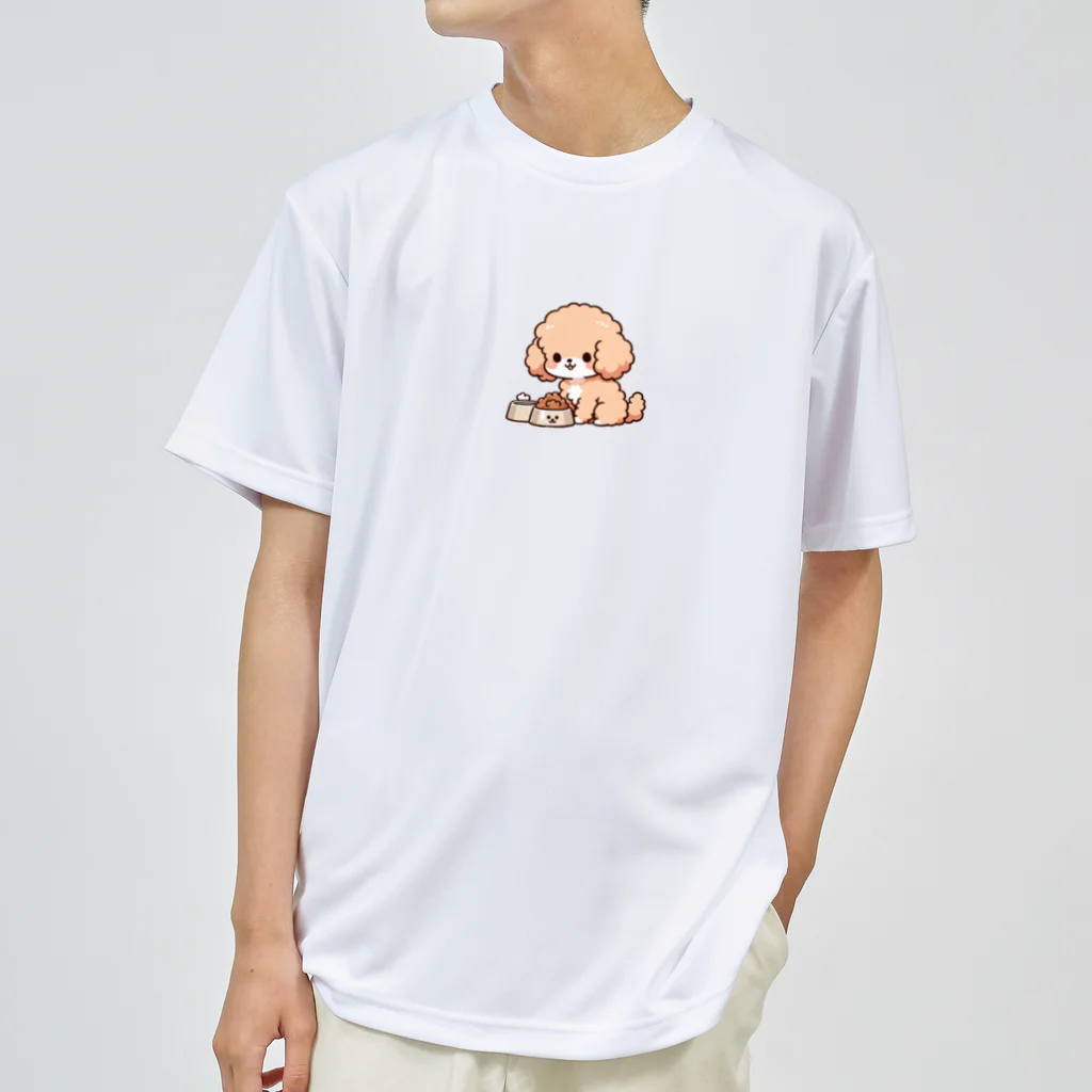 Tokyo_Doodleのもふもふアプリコット　トイプードル　たべる ドライTシャツ