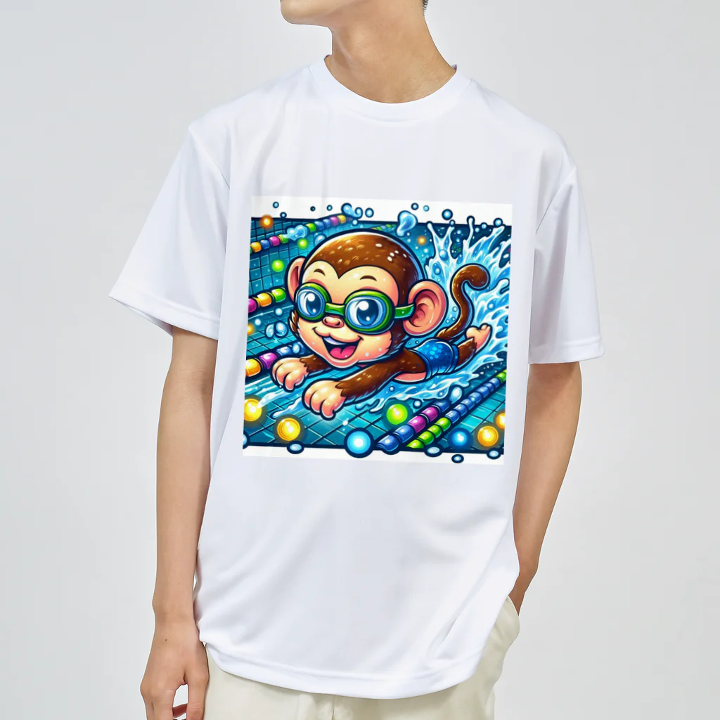 アニマルキャラクターショップのSwimming monkey Dry T-Shirt