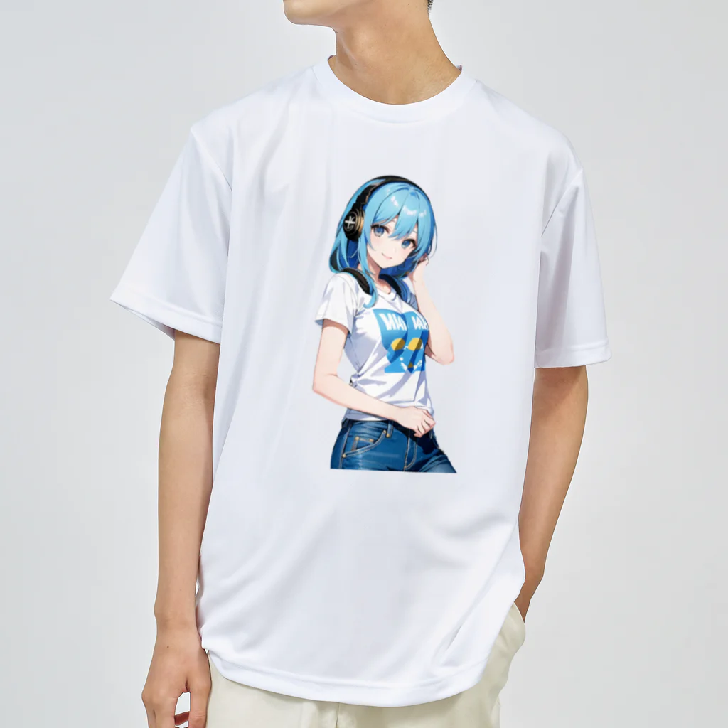 AIオリジナルイラスト　美女男子の青髪美女　名前はミズキ ドライTシャツ