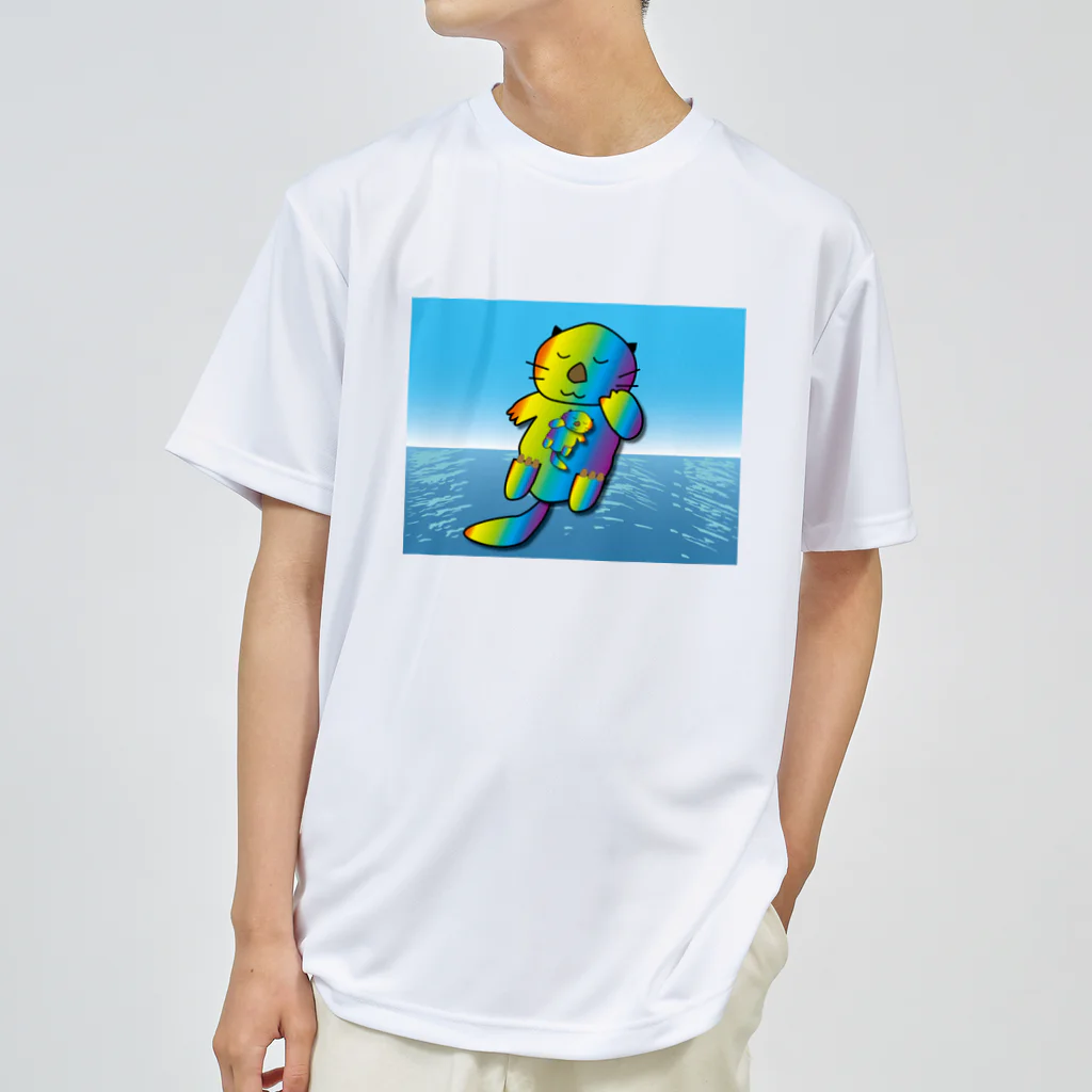 Drecome_Designの【レインボーカラー】おねんね海獺(ラッコ)親子 Dry T-Shirt