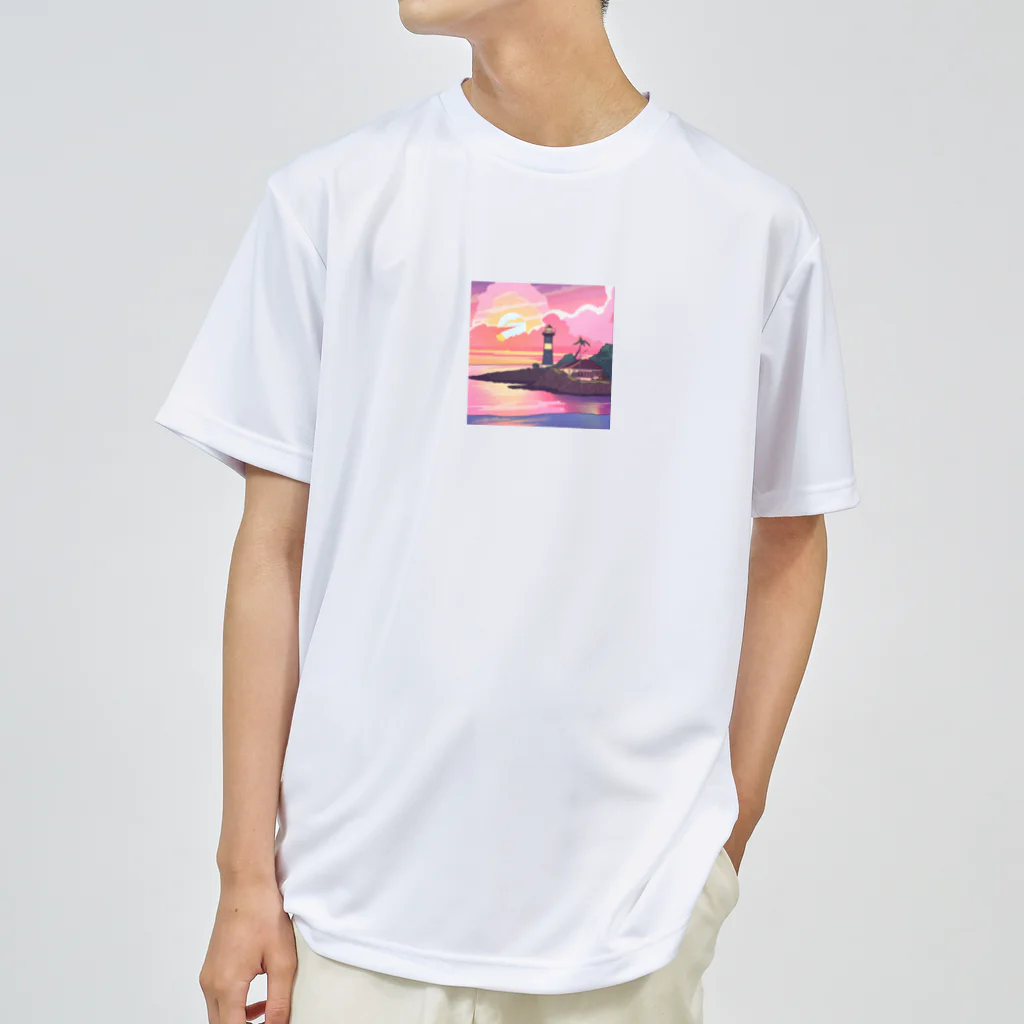 kaori_0546の夕焼けに染まる離島の灯台 ドライTシャツ