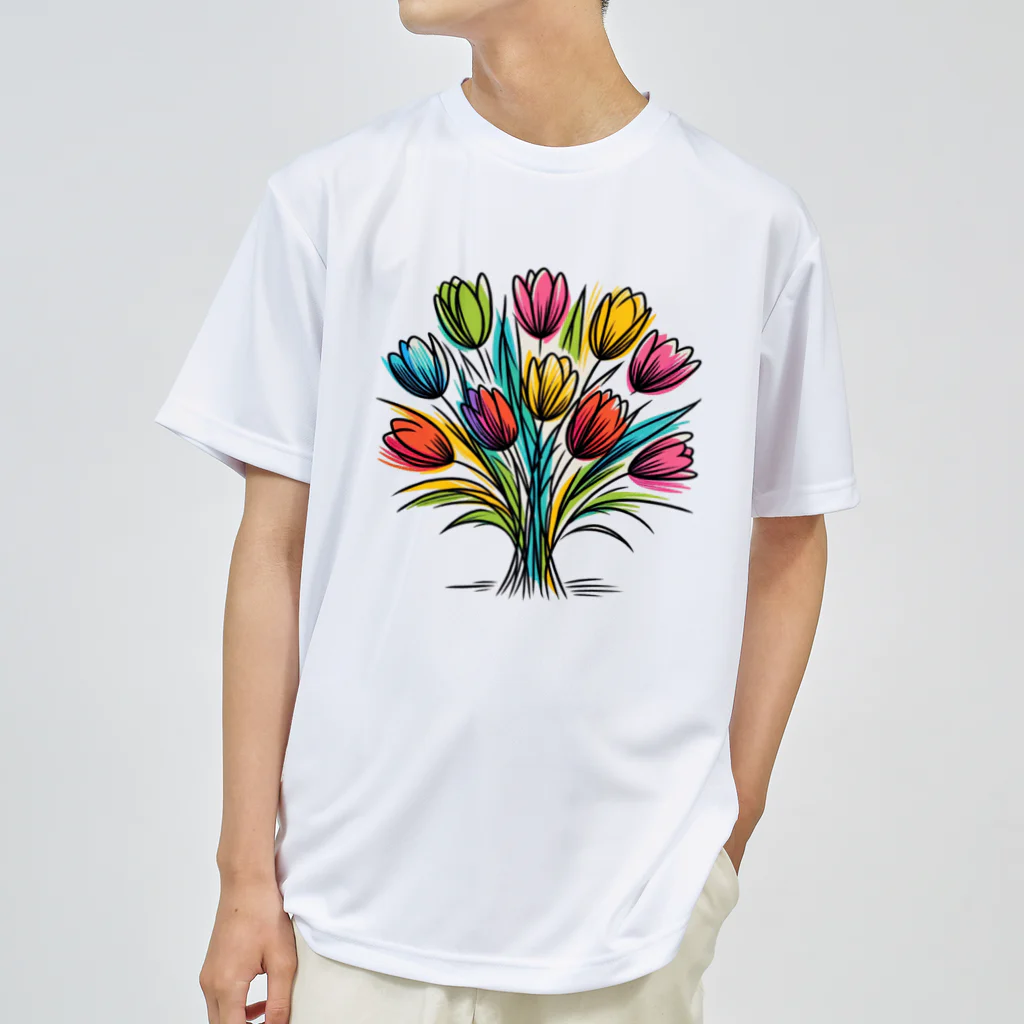 gentle_timeの春の訪れを華やかに彩るチューリップ ドライTシャツ