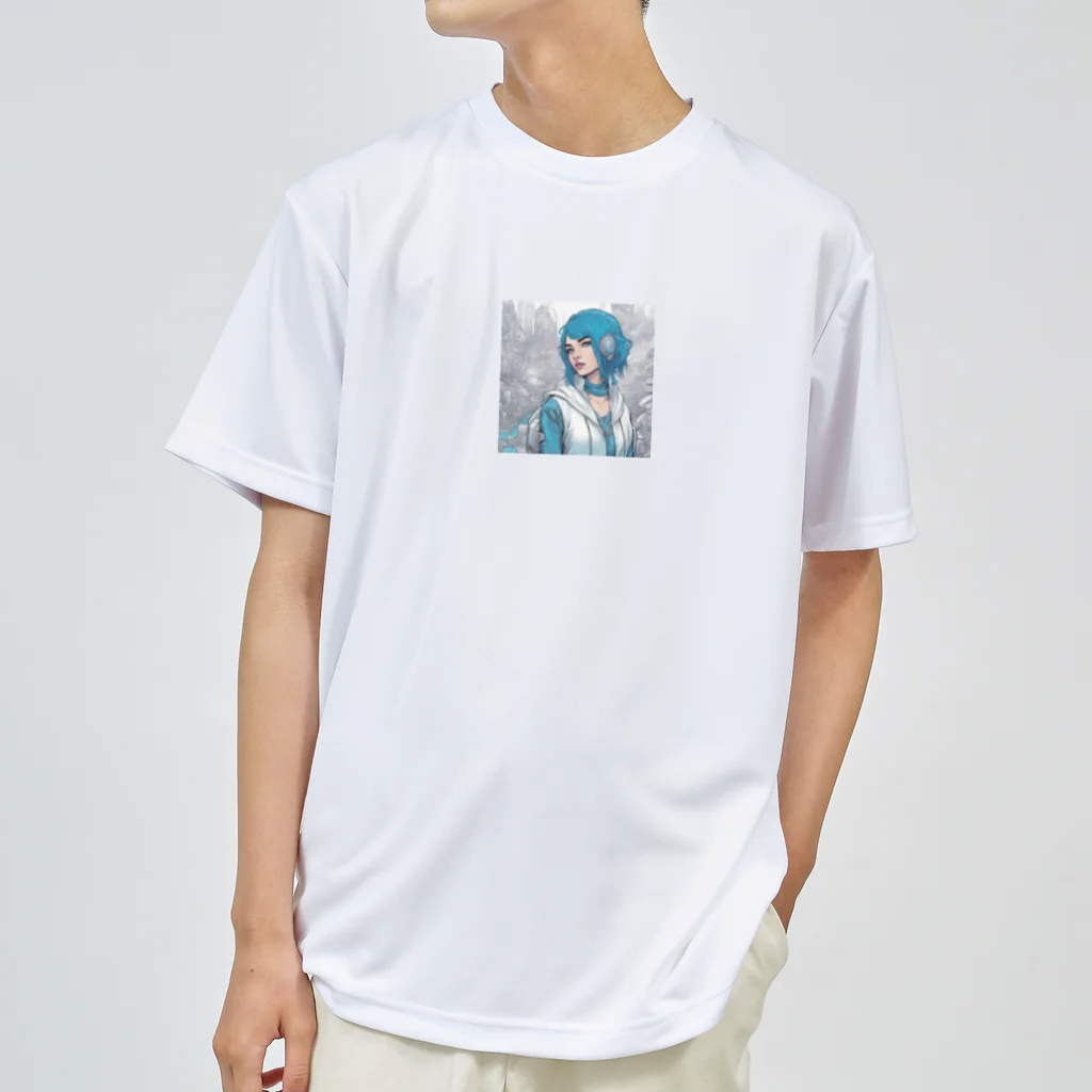 Kyon_IllustItemShopのサイバーパンク風の青髪美少女 ドライTシャツ