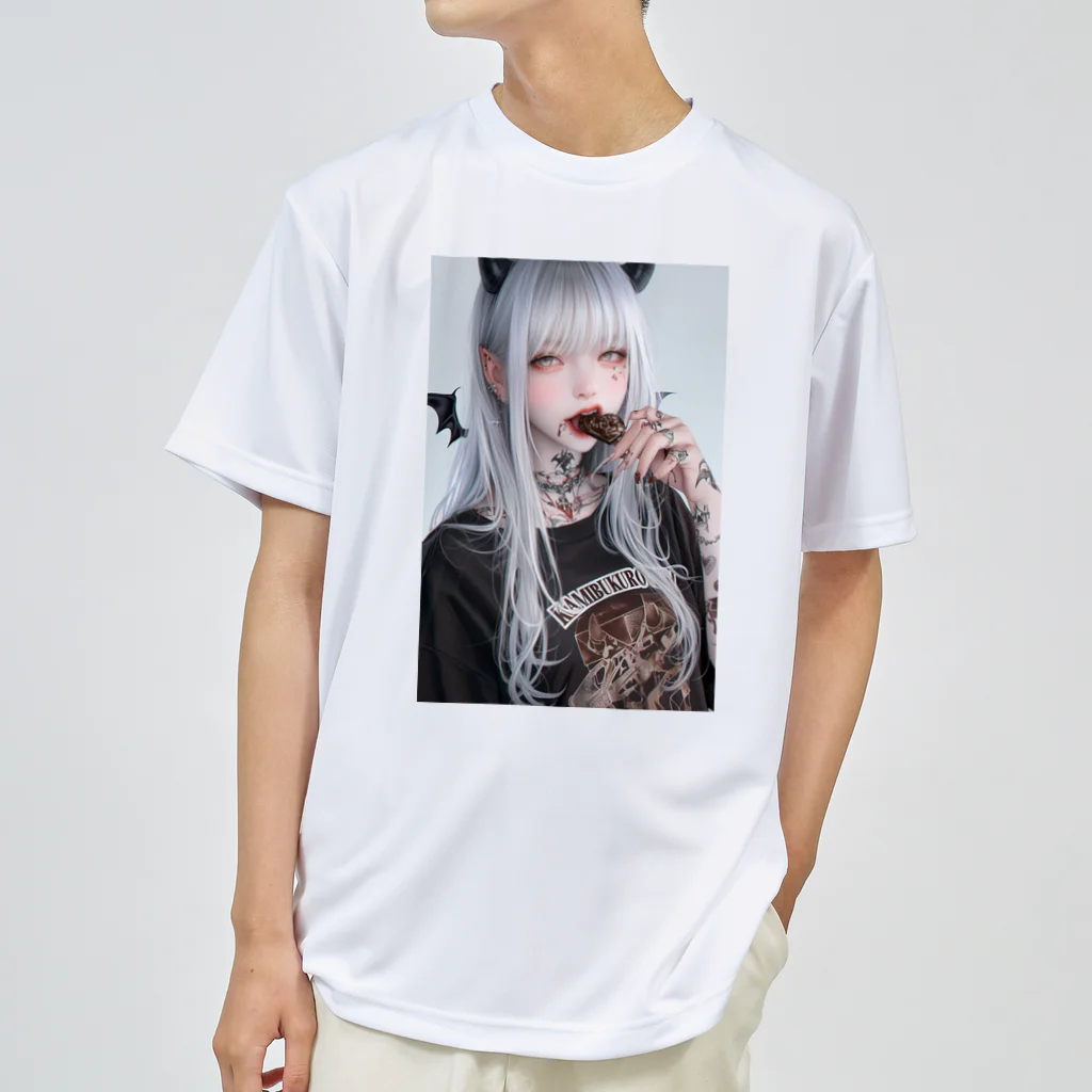 KAMIBUKROのチョコを咥える悪魔美女 Dry T-Shirt