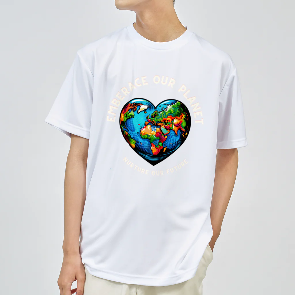 KULIEITAの地球の日　Earth day 地球　ハート　ブルー ドライTシャツ