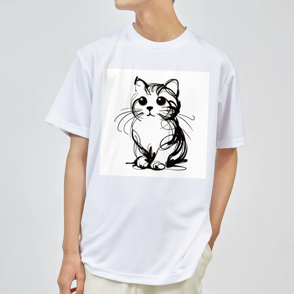 catsの一筆書きで描かれたかわいい猫のイラスト ドライTシャツ