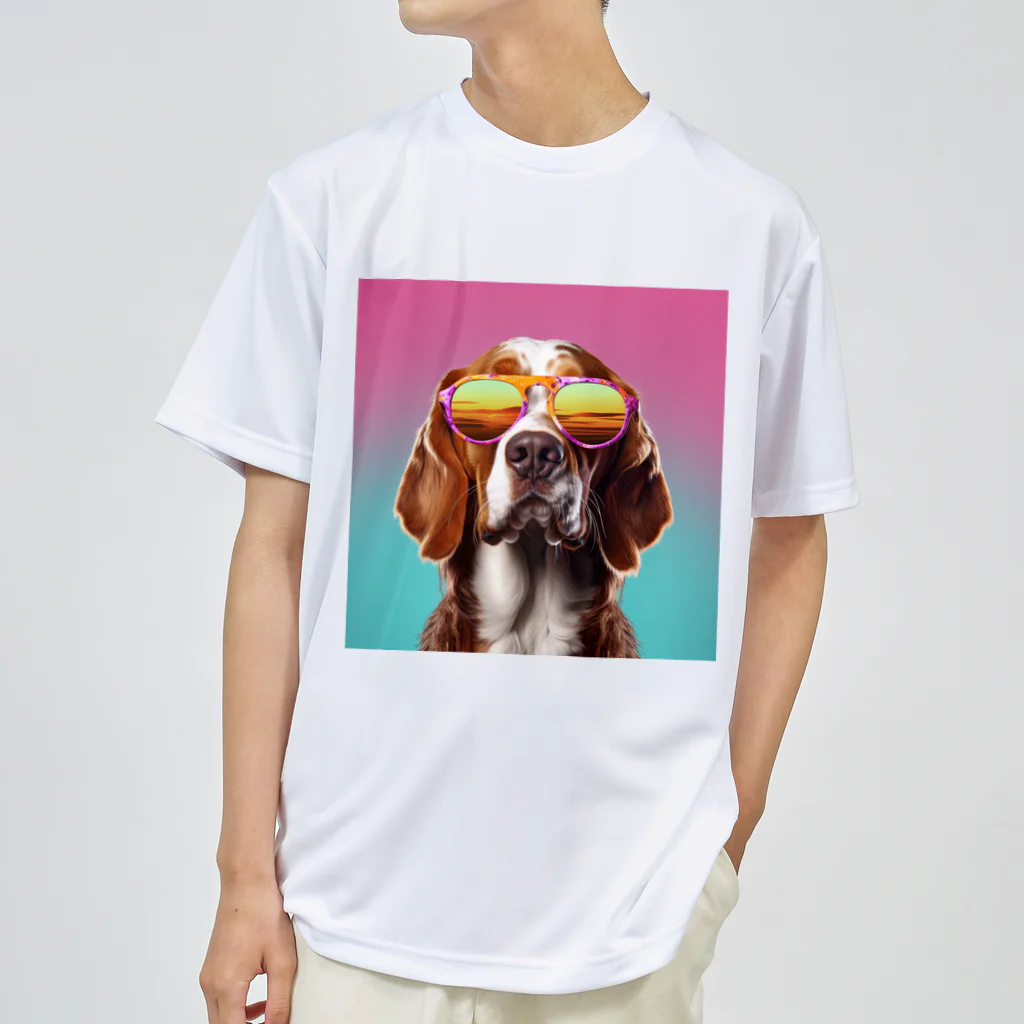 AQUAMETAVERSEのサングラスをかけた、かわいい犬 Marsa 106 ドライTシャツ