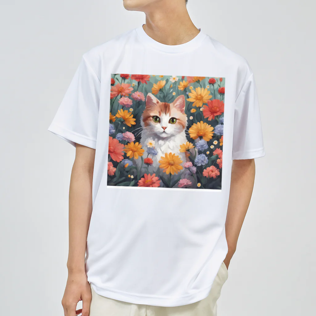 FLOWERアニマルのロココFLOWERキャットコスモス ドライTシャツ