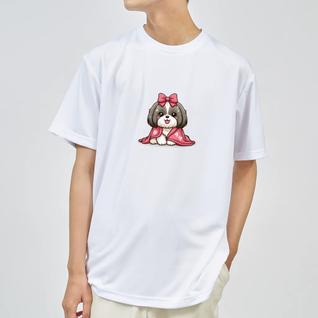 ワンコとにゃんちゃんズの毛布にくるまるシーズー Dry T-Shirt