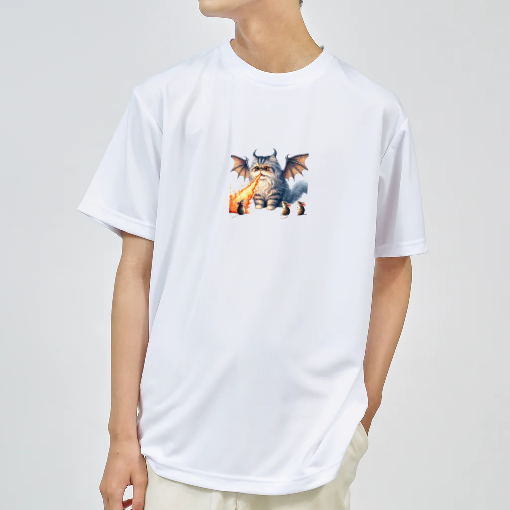 nekodoragonのブサカワ！火噴き猫ドラゴン　背景透過ver ドライTシャツ