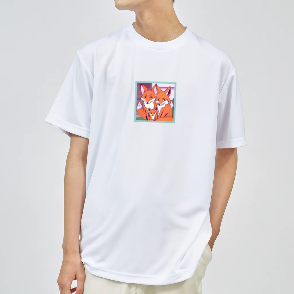 Kousuke2の親子キツネと共に ドライTシャツ