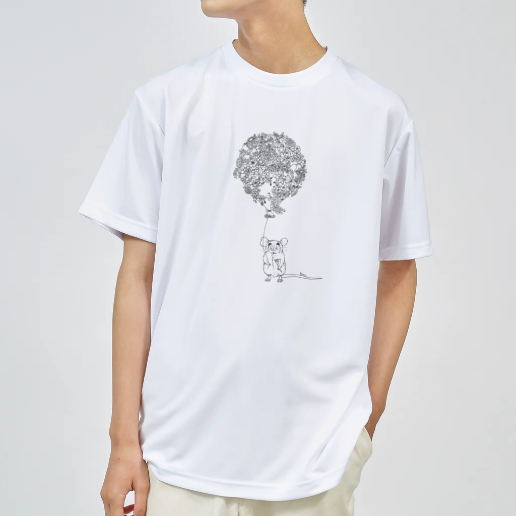 HIRO_OSAKA_illustrationの幸せのネズミさんグレーライン Dry T-Shirt