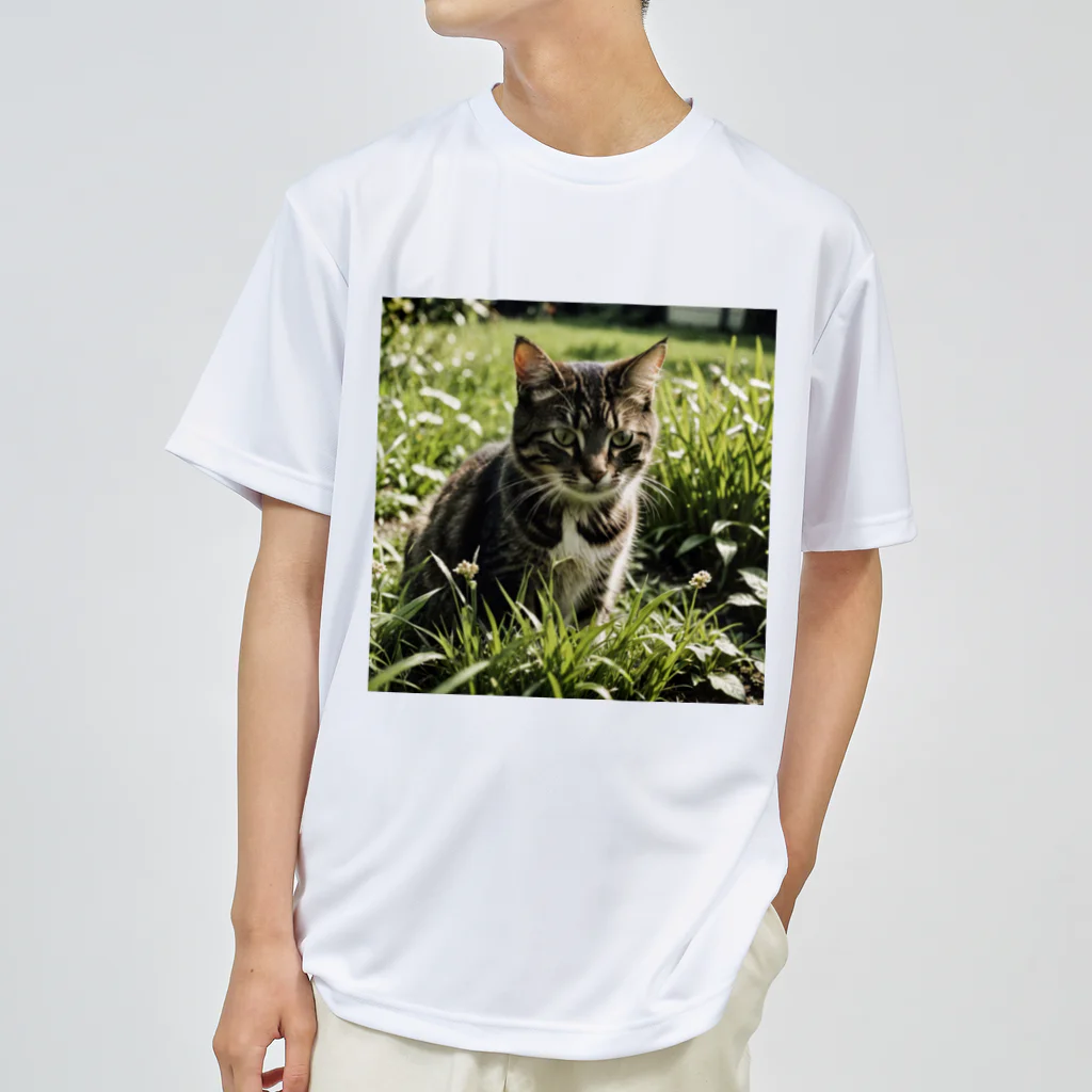 安達聖也の草むらの猫 Dry T-Shirt