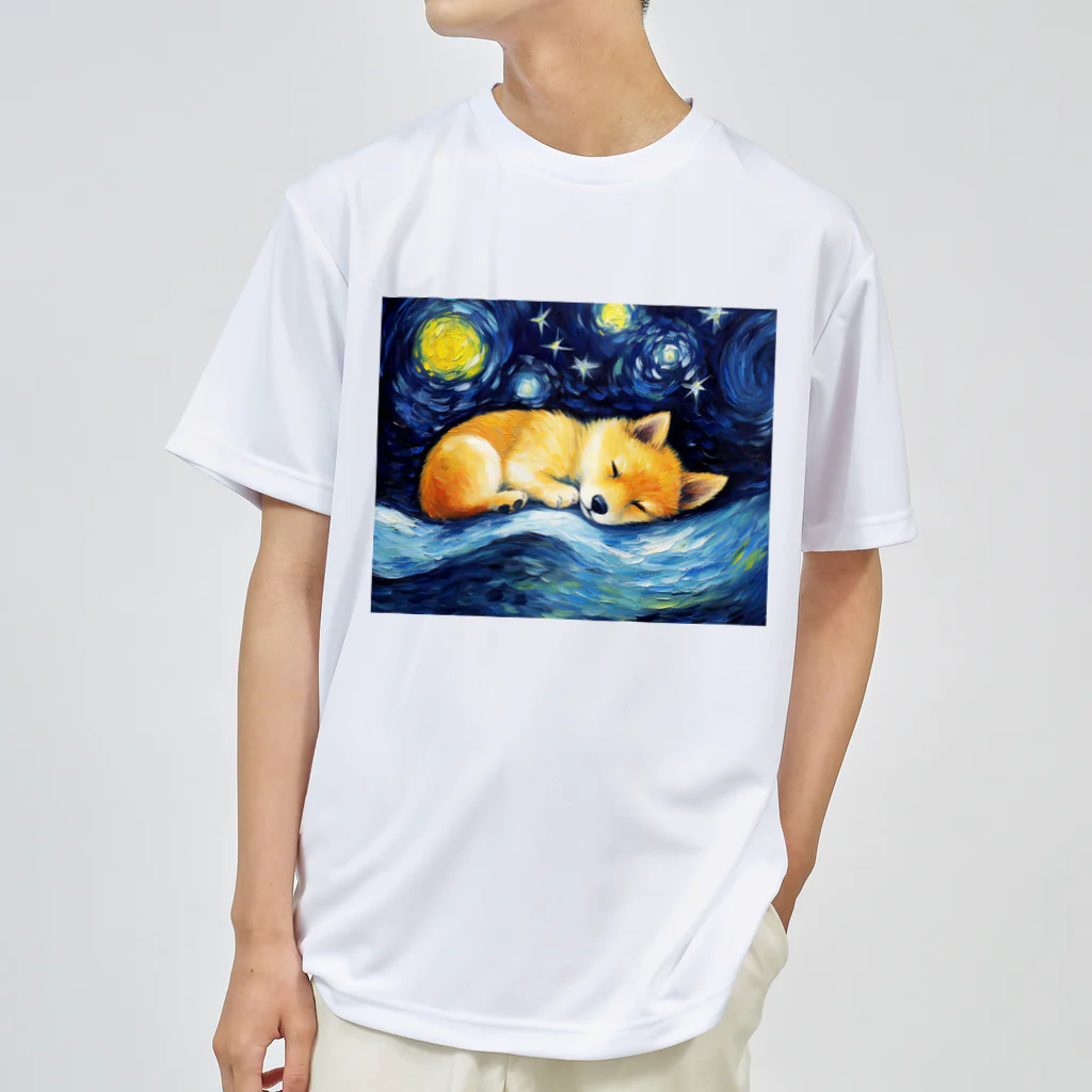 Dog Art Museumの【星降る夜 - 柴犬の子犬 No.2】 ドライTシャツ