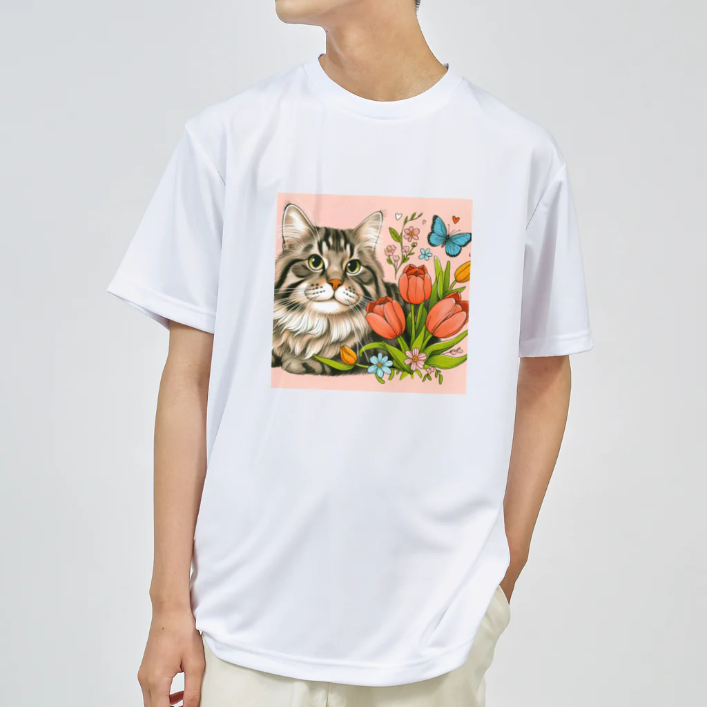 Y m @Y's shopの猫とチューリップ ドライTシャツ