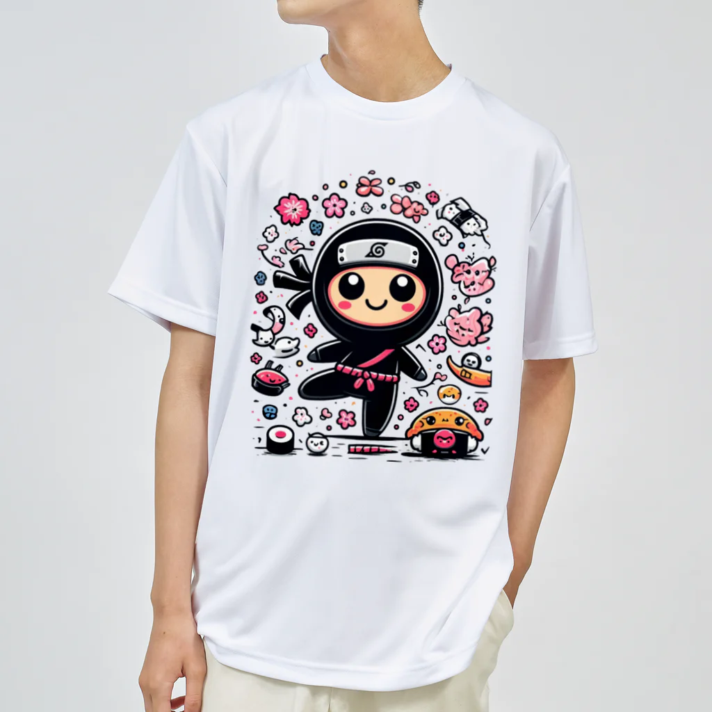 ともちピンクのゆるキャラ黒忍者 ドライTシャツ