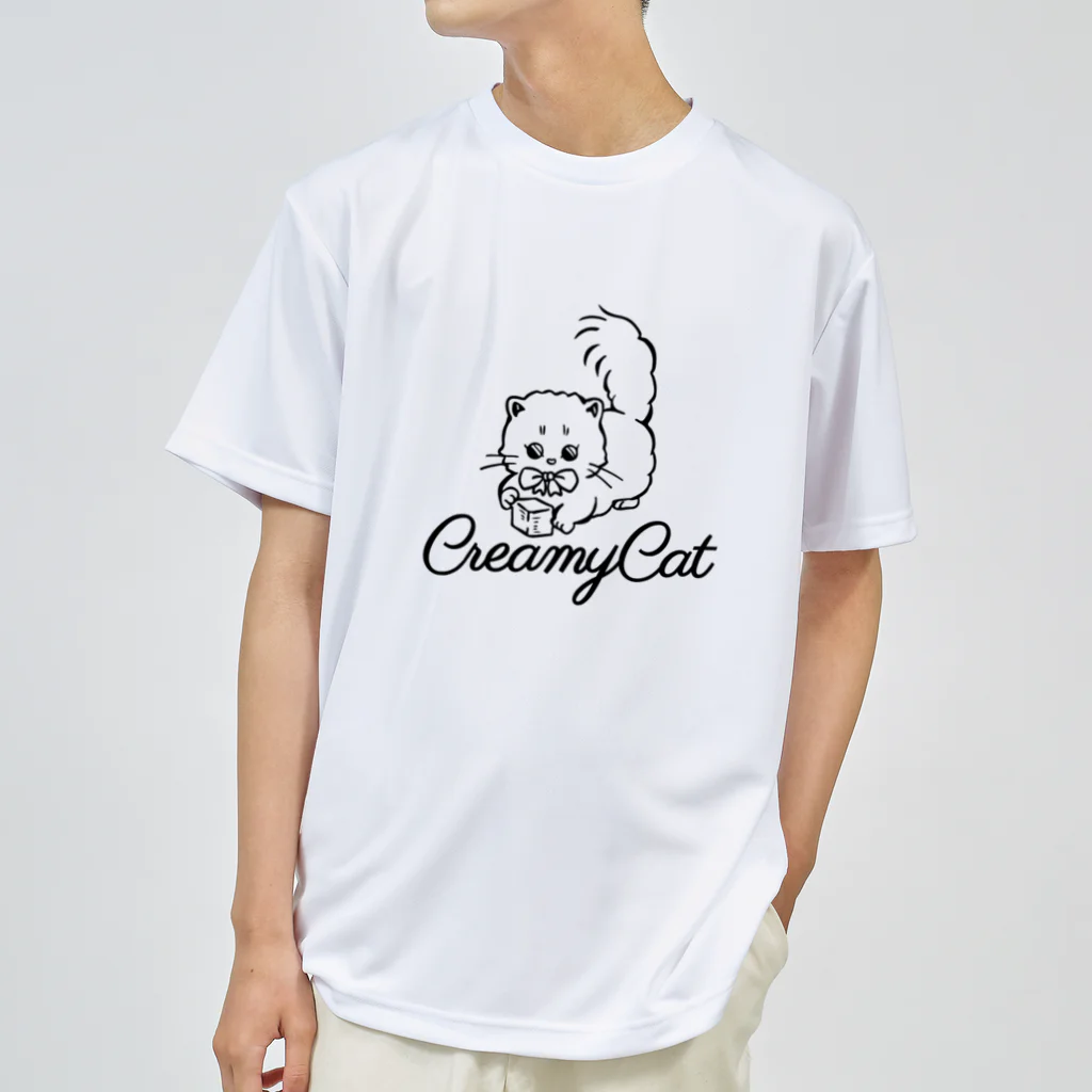 お砂糖と白い猫　creamy catのお砂糖と白い猫 ドライTシャツ