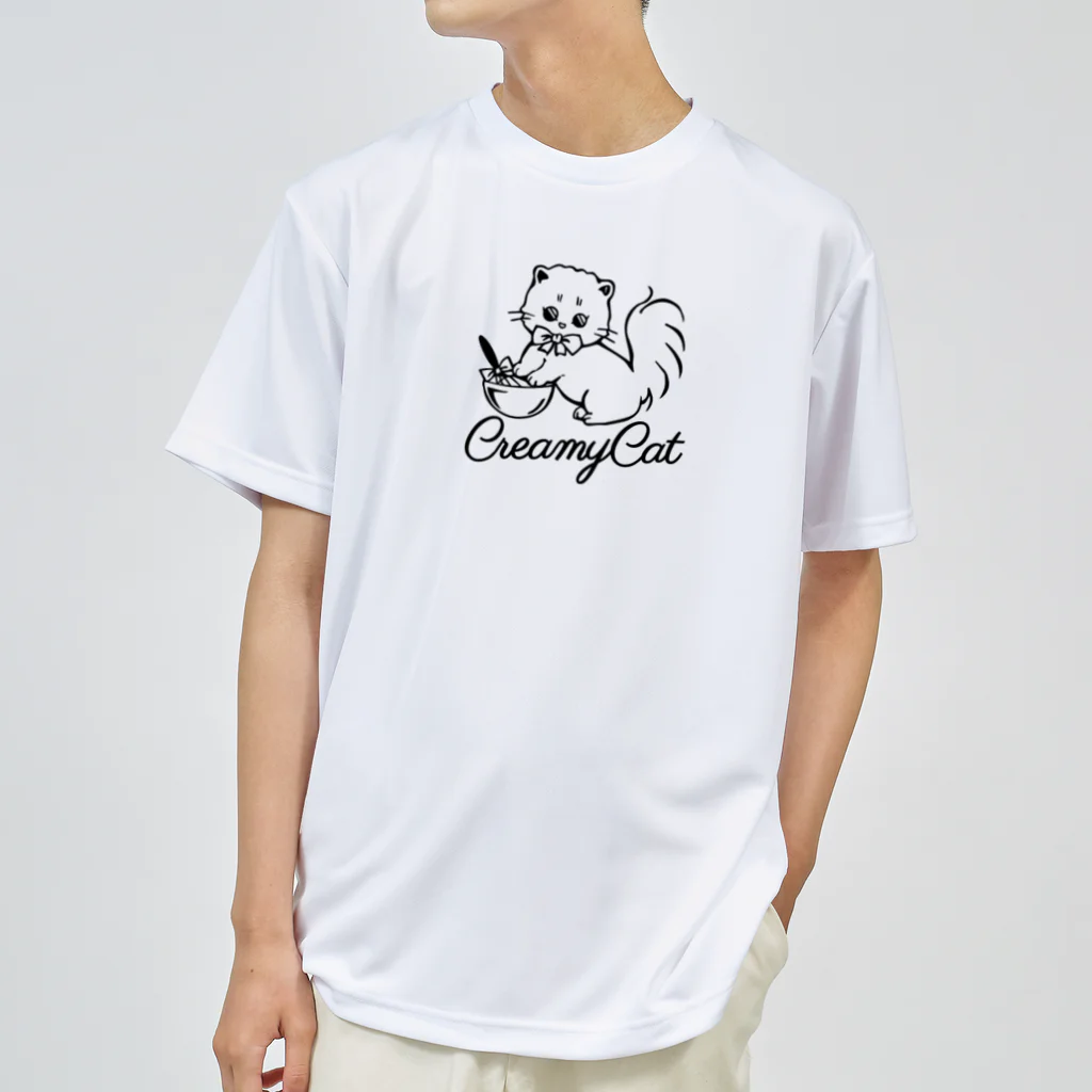 お砂糖と白い猫　creamy catのcreamy catの白猫ちゃん ドライTシャツ