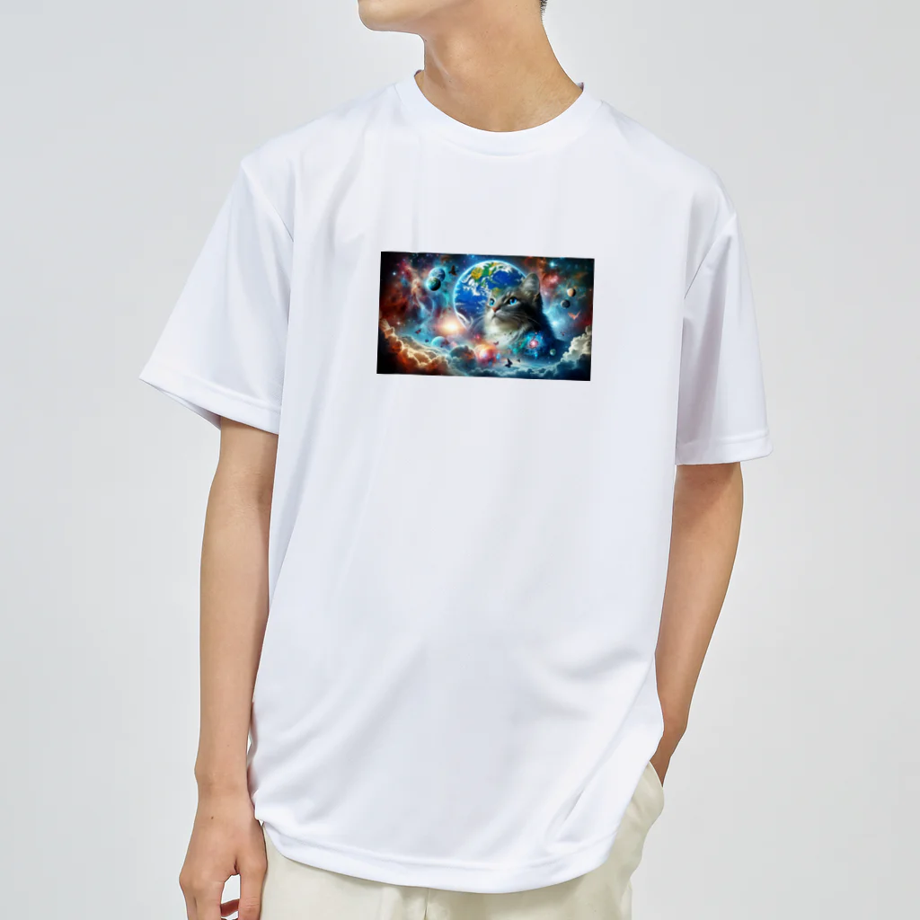 space catの宇宙と一体化猫 ドライTシャツ