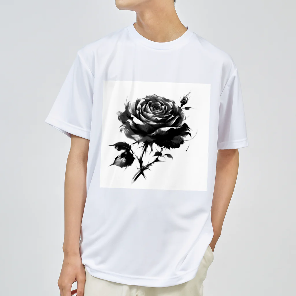 どらねこ商店の水墨画風で薔薇 ドライTシャツ