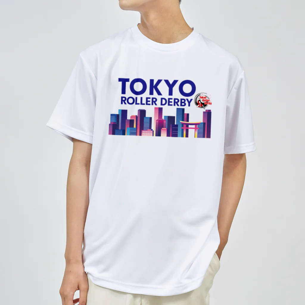 東京ローラーダービーのTokyo Skyline（Blue character) ドライTシャツ