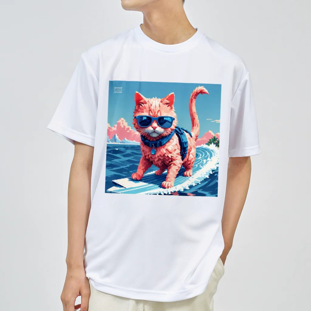 メロンパン猫のサーファーキャット ドライTシャツ