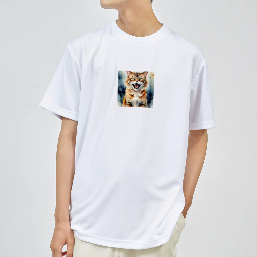 おさけふざけ＠アル中戦隊の怒った猫の表情が鮮やかに描かれた水彩画 ドライTシャツ