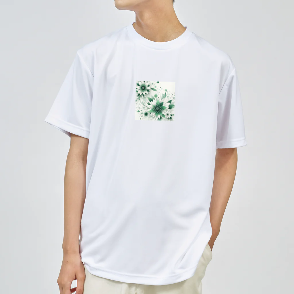 アミュペンの数学的なデザインを持つ緑と白の花 ドライTシャツ