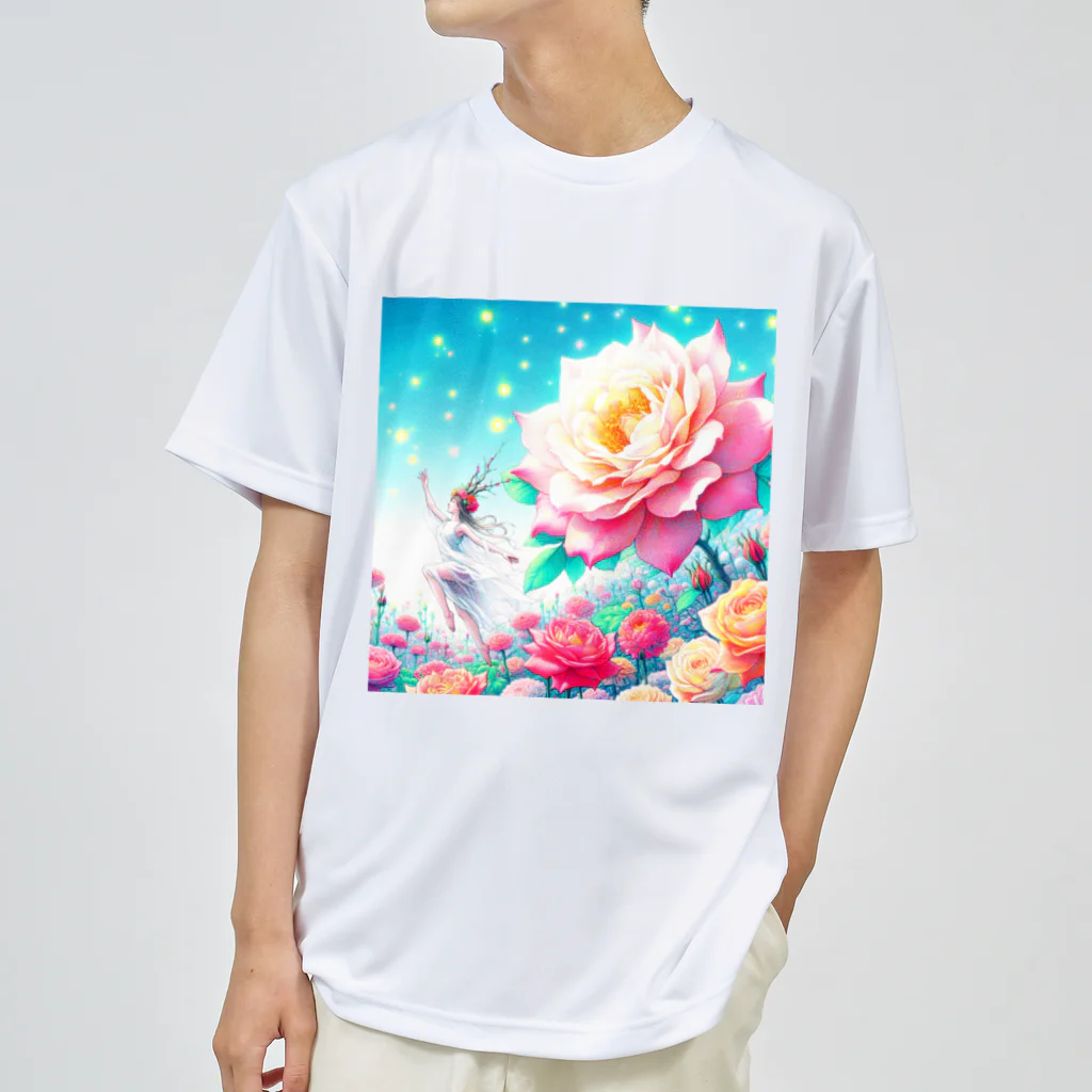 huwari-hanaakariのバラと妖精 ドライTシャツ