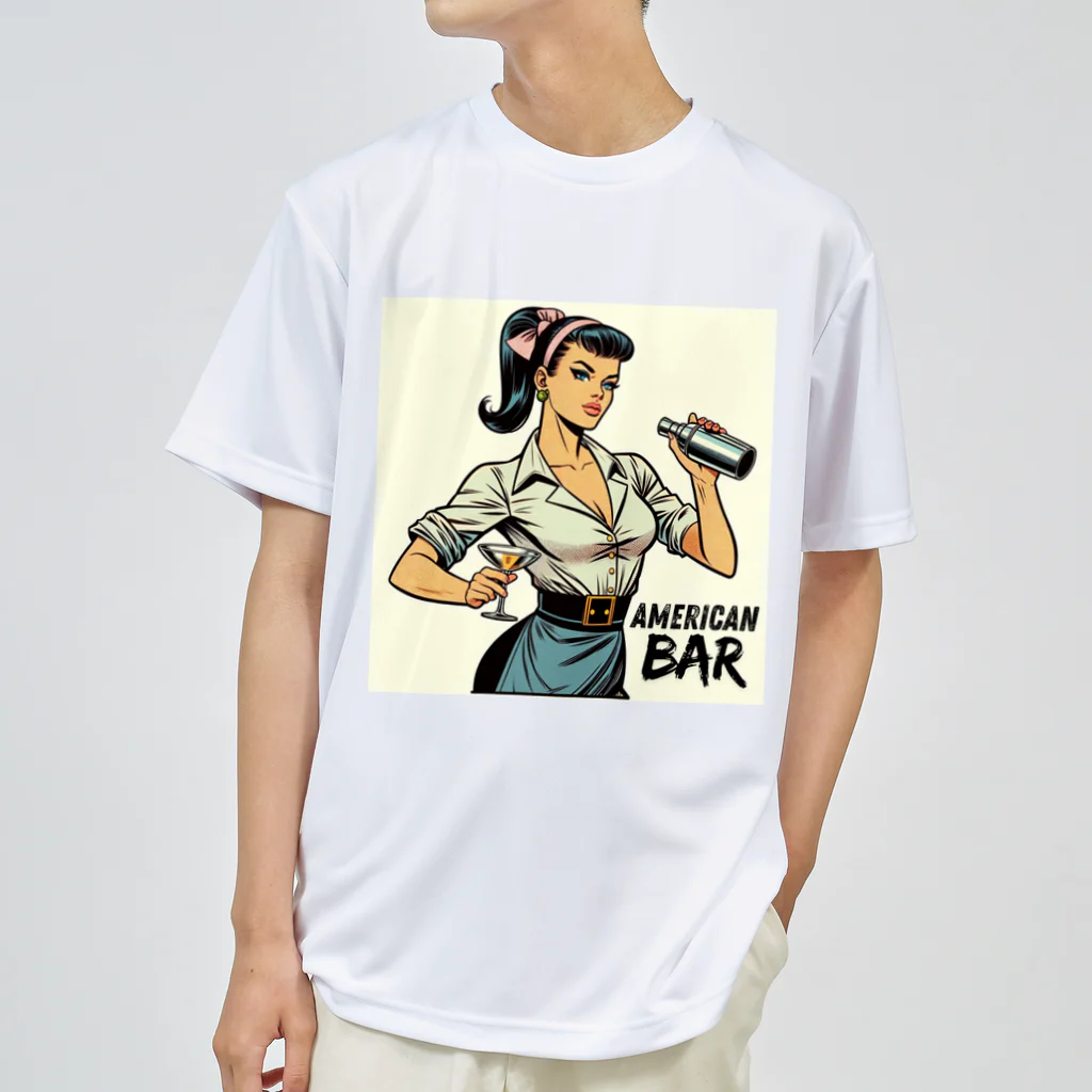 AMERICAN BARのアメコミ風バーテンダー ドライTシャツ