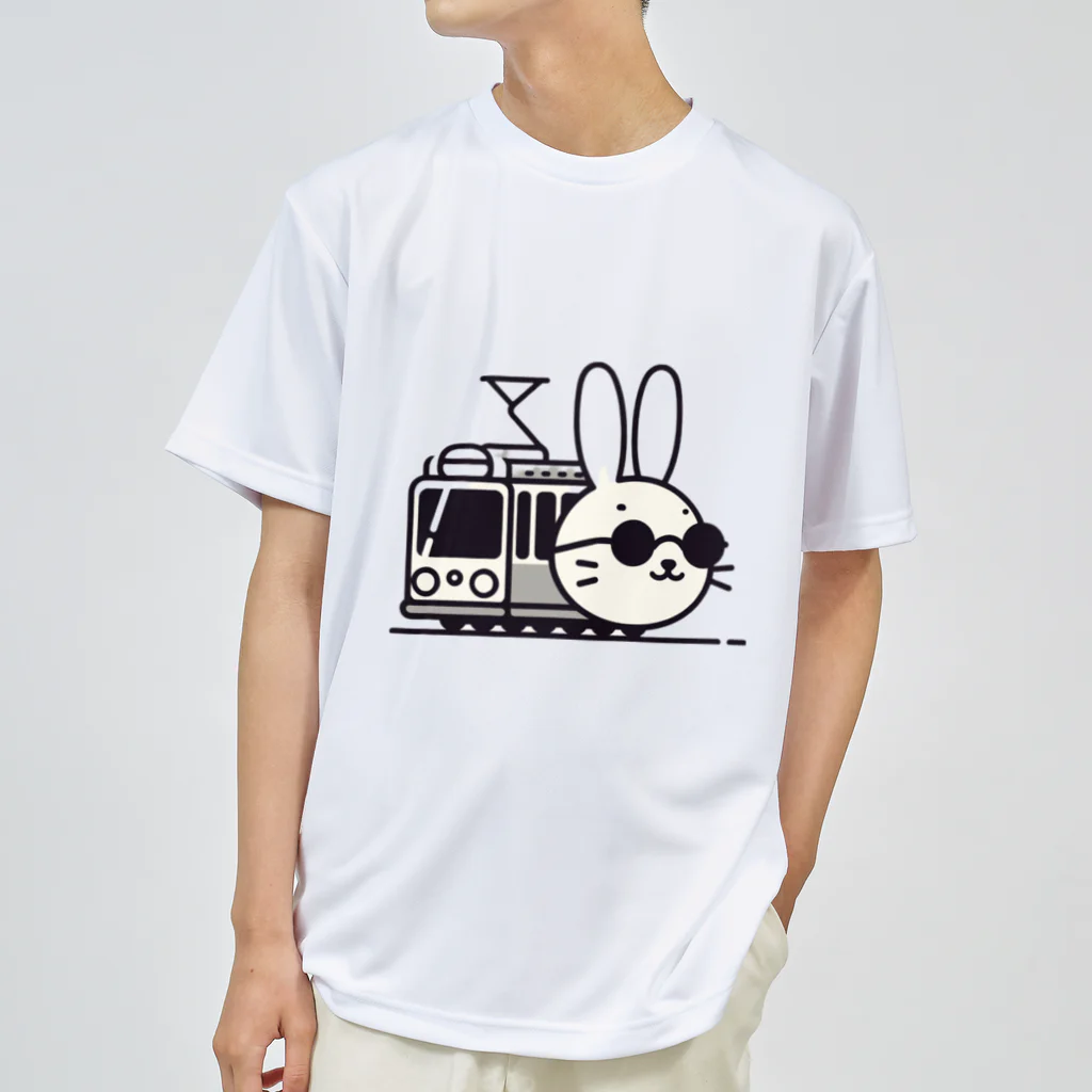 BOSATUの電車に乗ったうさぎ ドライTシャツ