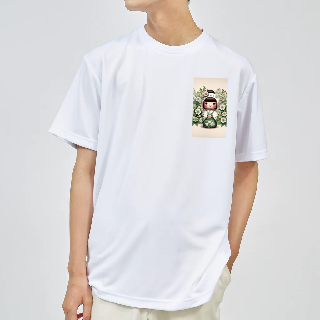 ぷぷオレンジのkokeshi dolls白い花 Dry T-Shirt