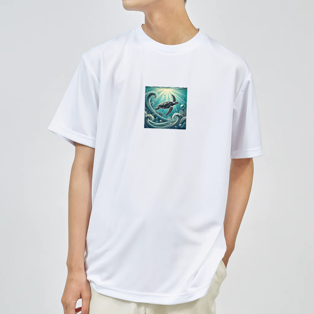 海の幸のウミガメと水流 ドライTシャツ