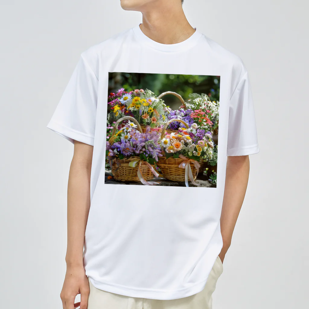 AQUAMETAVERSEの華やかな花が入った花かご　なでしこ1478 ドライTシャツ