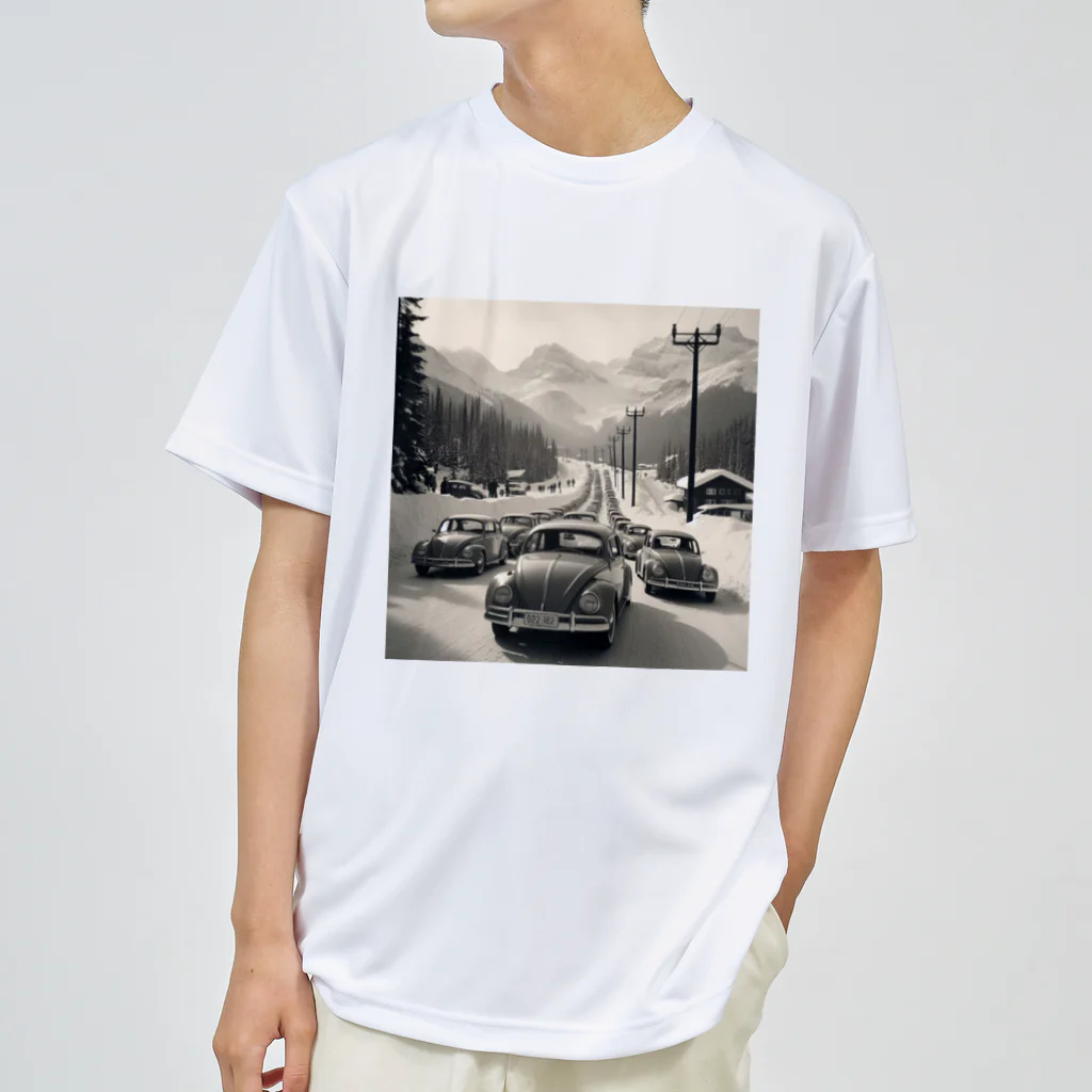 aircooled3の白黒ワーゲン大行列 ドライTシャツ