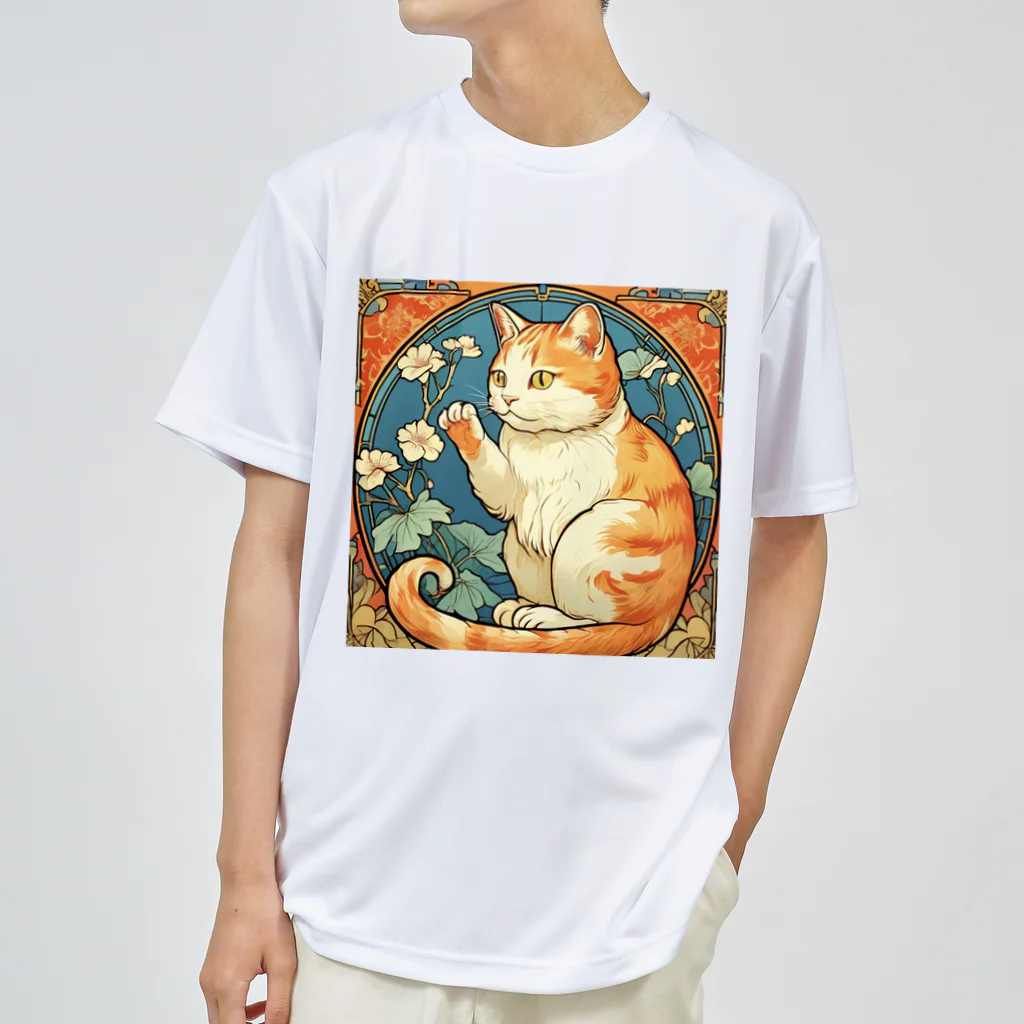 ゆまちゃんの開運雑貨屋さんの金運招く猫ミュシャ風 ドライTシャツ