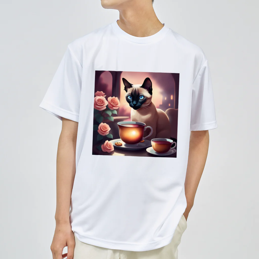 HanaCatStudioの紅茶を楽しむかわいい猫ちゃん　 ドライTシャツ