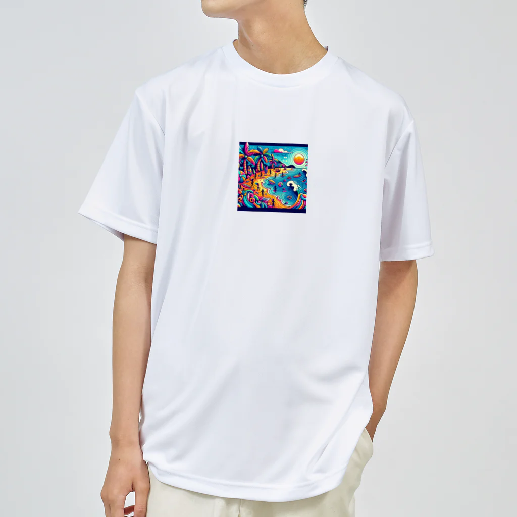 Ouga_の海岸が可愛く描かれた ドライTシャツ