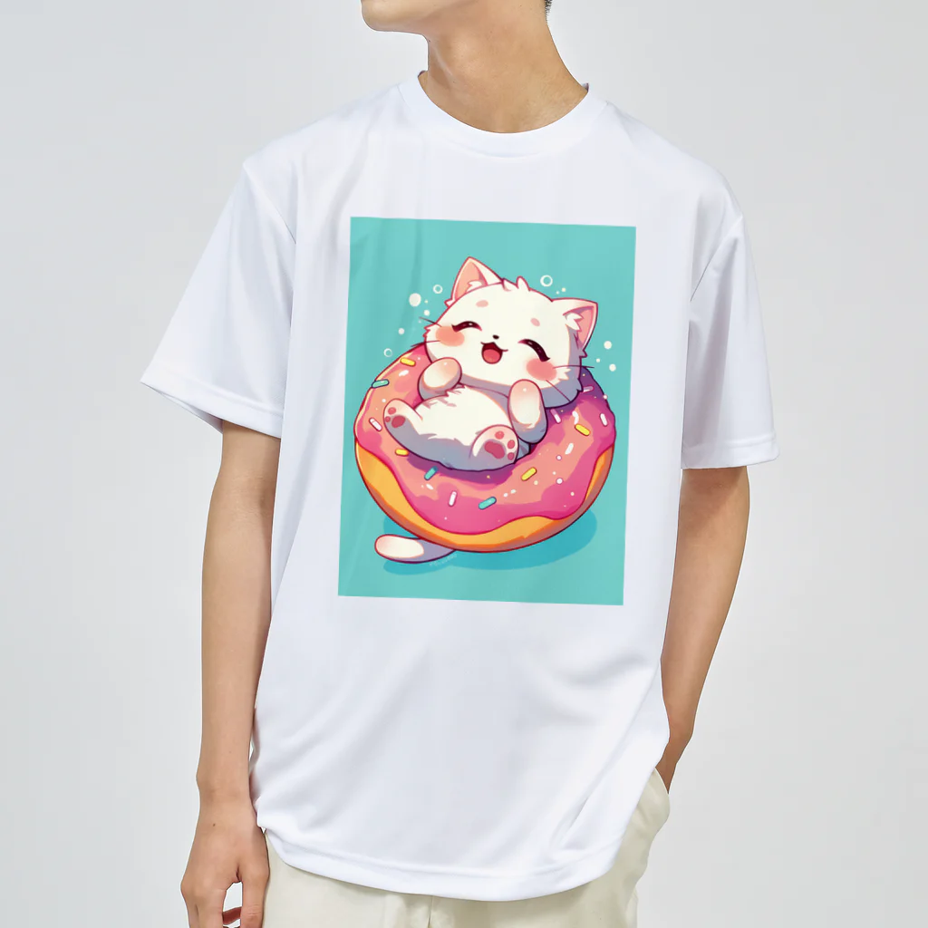 AQUAMETAVERSEの子猫ドーナツ浮輪楽む　　なでしこ1478 ドライTシャツ