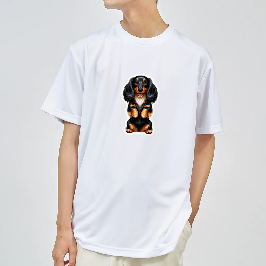 COCO SHOPの長毛ダックスフンド（ちんちんポーズ） Dry T-Shirt