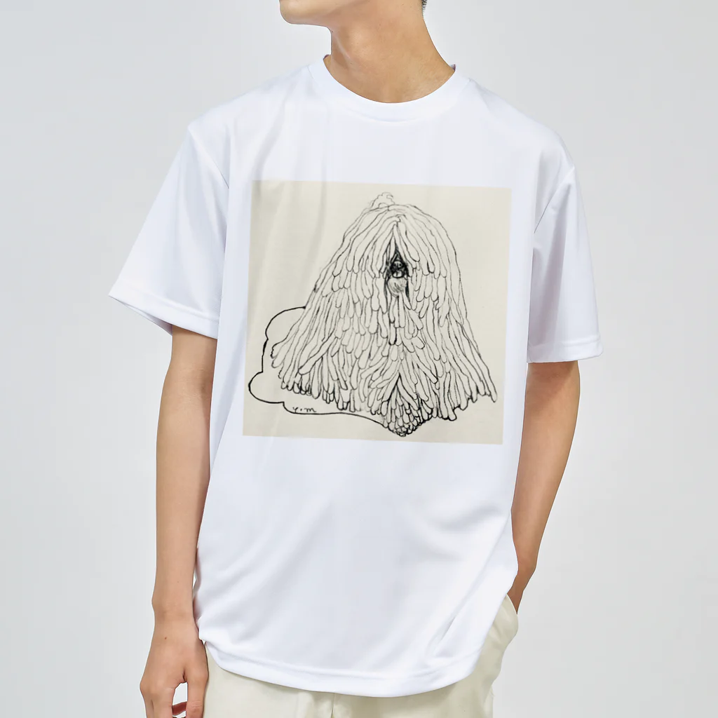 光平洋子のかしこいプーリー犬のイラスト  鉛筆画 歩く犬 ドライTシャツ