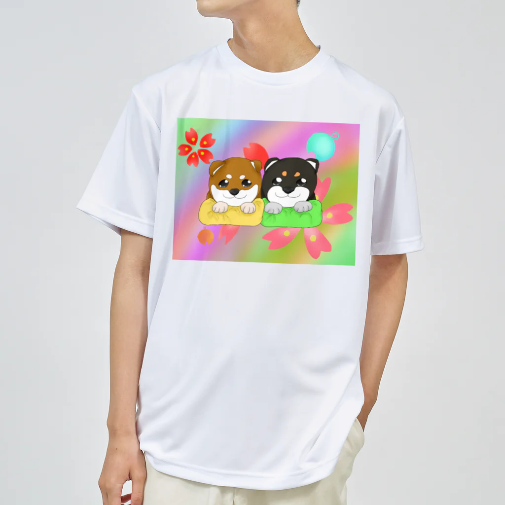 Lily bird（リリーバード）の柴犬ベビーず 和柄背景② Dry T-Shirt