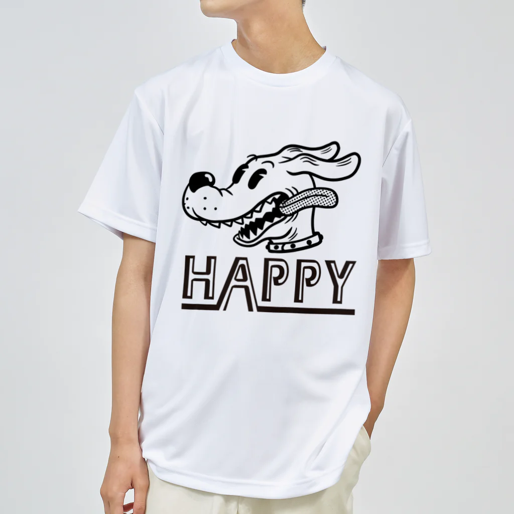 nidan-illustrationのhappy dog (black ink) ドライTシャツ