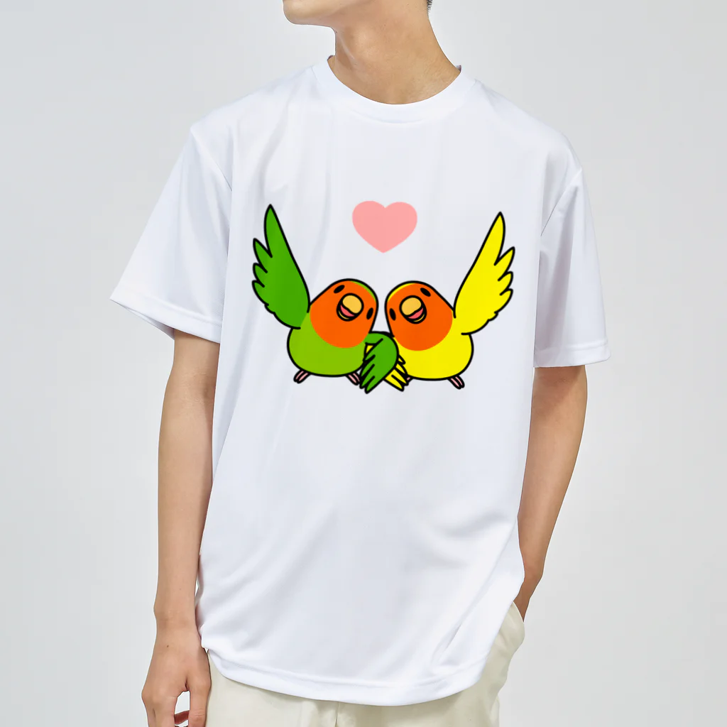 まめるりはことりのハイタッチなかよしコザクラインコ【まめるりはことり】 ドライTシャツ