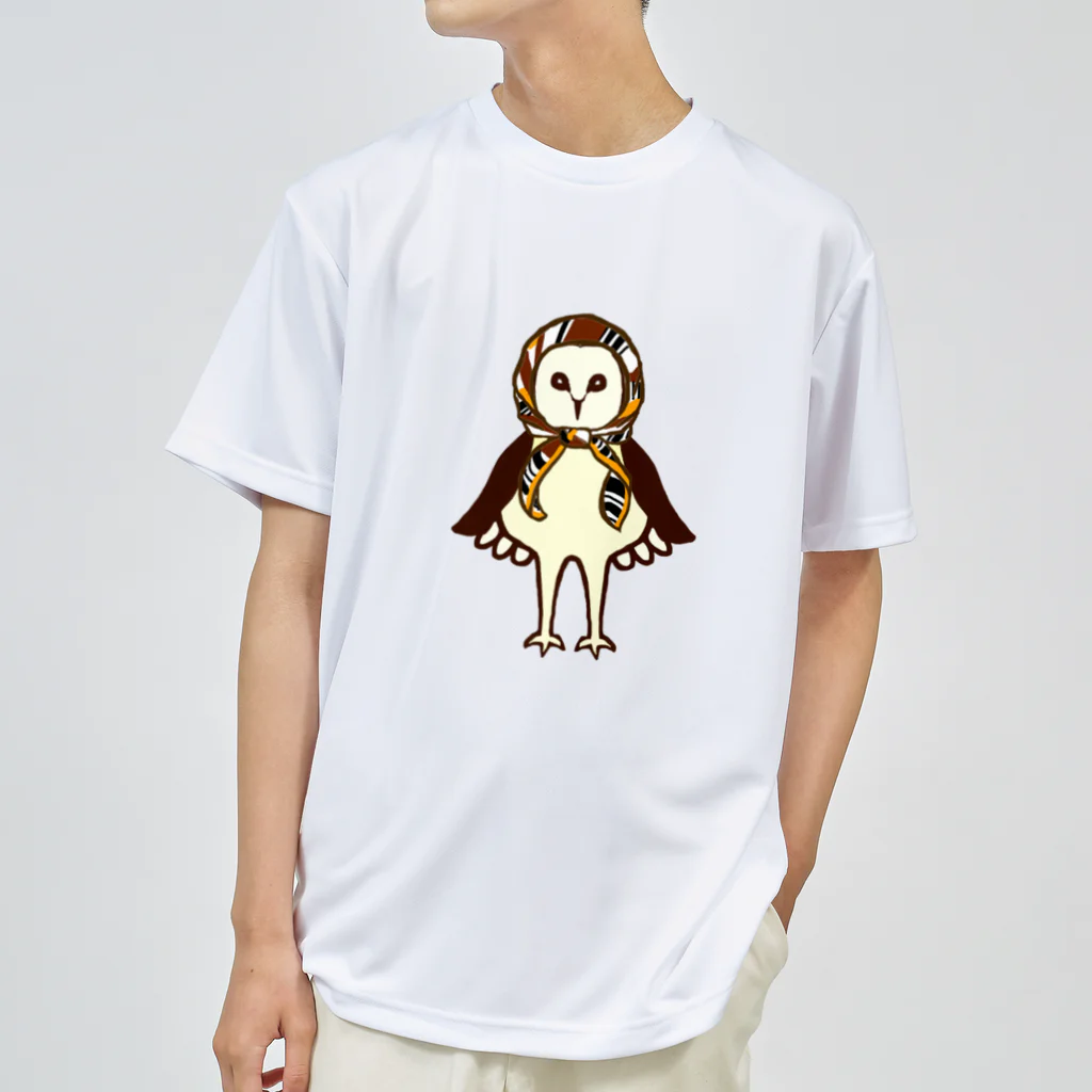 amyu-k フクロウセンターのマチコ巻きメンフクロウ ドライTシャツ